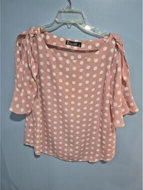 7th Avenue Design Studio Pink Polka Dot Blouse Large